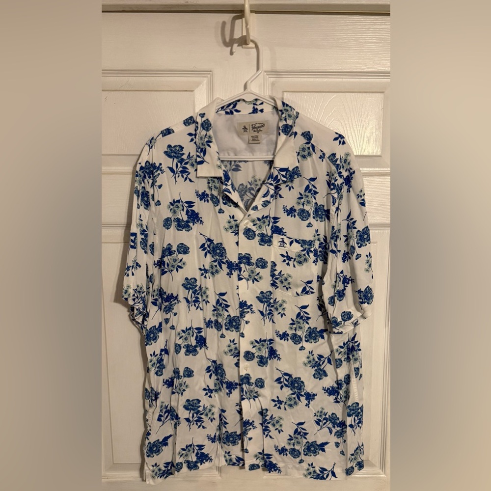 Penguin Blue and White Floral Button Down Shirt